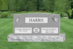 Gray Double Upright Monument with Cross, Prayer Hands, Dove and Floral Accents [268716]