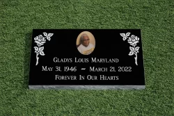 Single Flat Black Grass Marker with Photo (flowers) [313960]