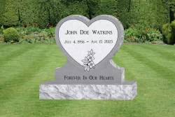 Single Gray Granite Heart Monument with Floral Accent [372396]