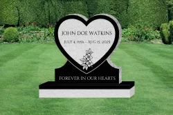 Single Black Granite Heart Monument with Floral Accent [372397]