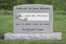 Single Gray Upright with Border, Cross, Bible, and Flowers [372534]