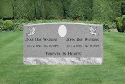 Double Gray Slant Memorial with Doves and Optional Photo Cameo [374499]