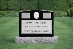 Black Slant Memorial with Optional Etchings and Photo Oval [447821]