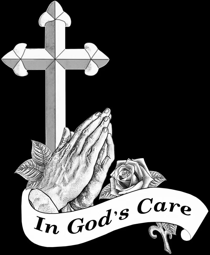 Praying Hands, Cross, and Rose Memorial Artwork — “In God’s Care” [ART-5007]